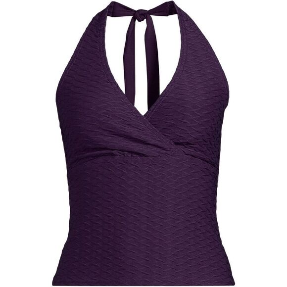 Land’s End Plus Standard Size Chevron textured halter tankini top WINE Various - Picture 1 of 5